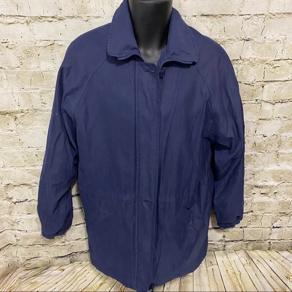 London Fog Blue Toggle Waist Zip Up Button Jacket